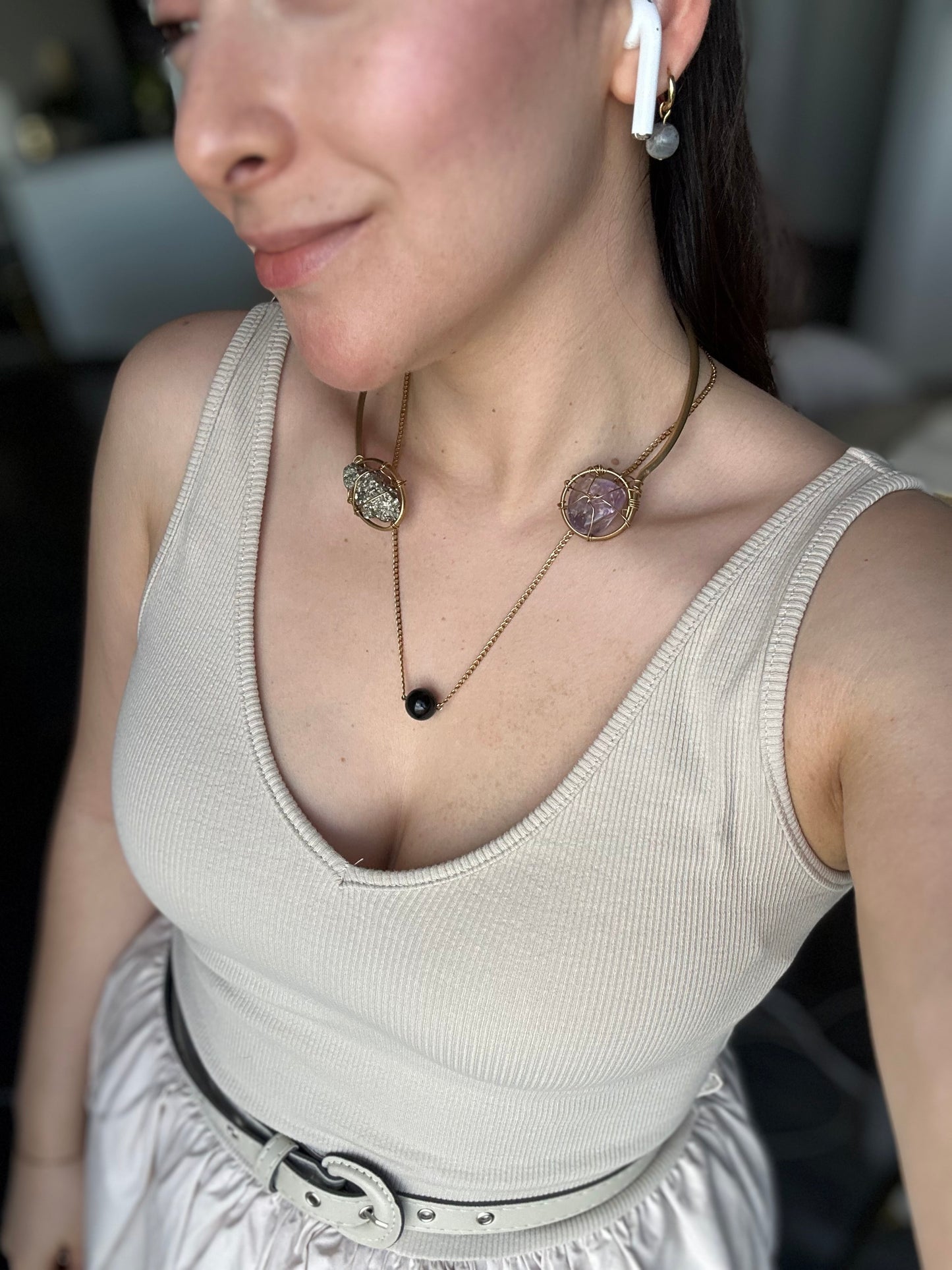 Collar Pop Obsidiana Dorada