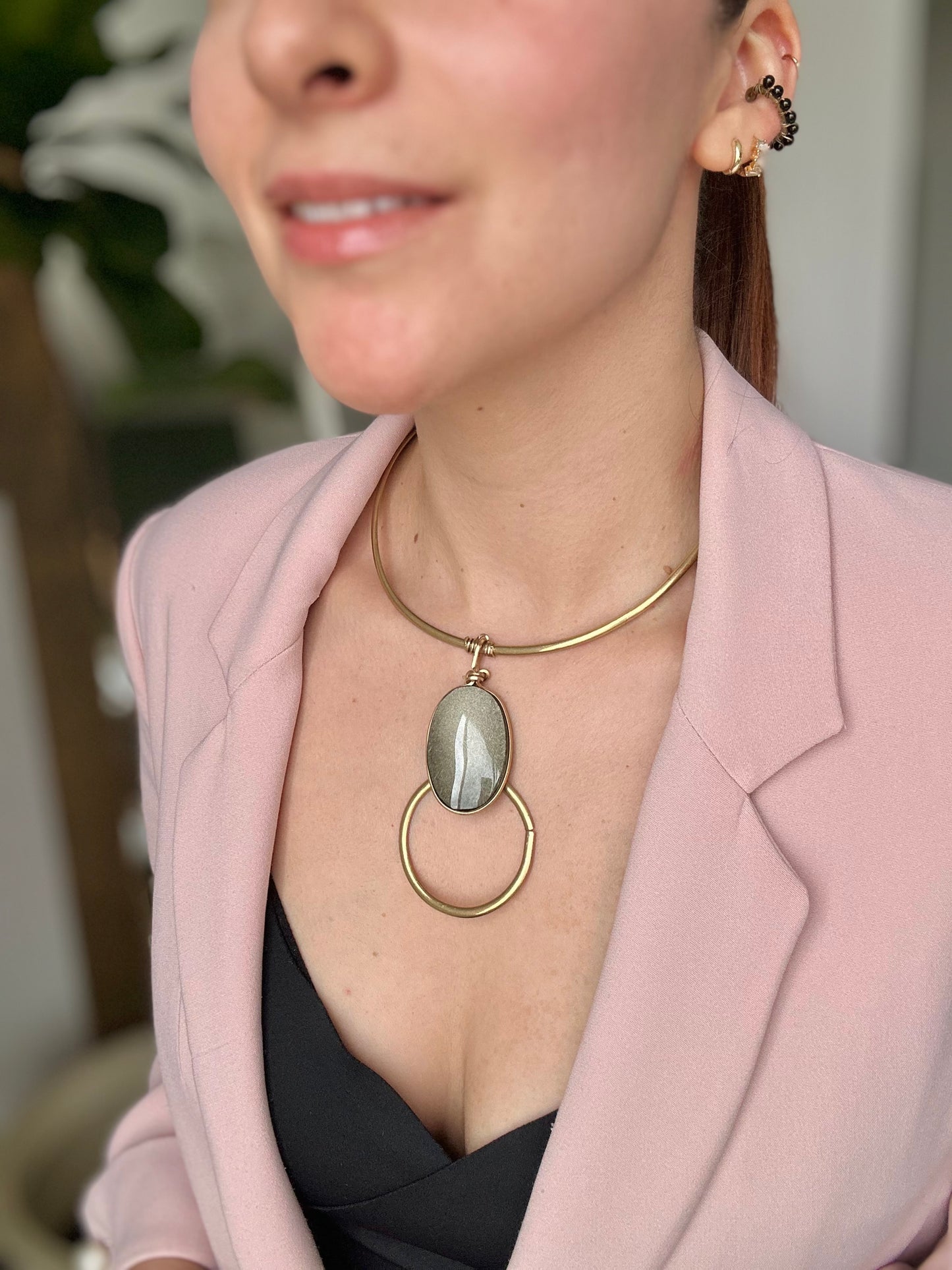 Collar Obsidiana Dorada