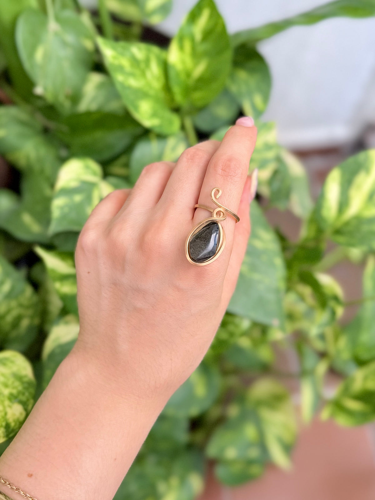 Anillo Obsidiana Dorada