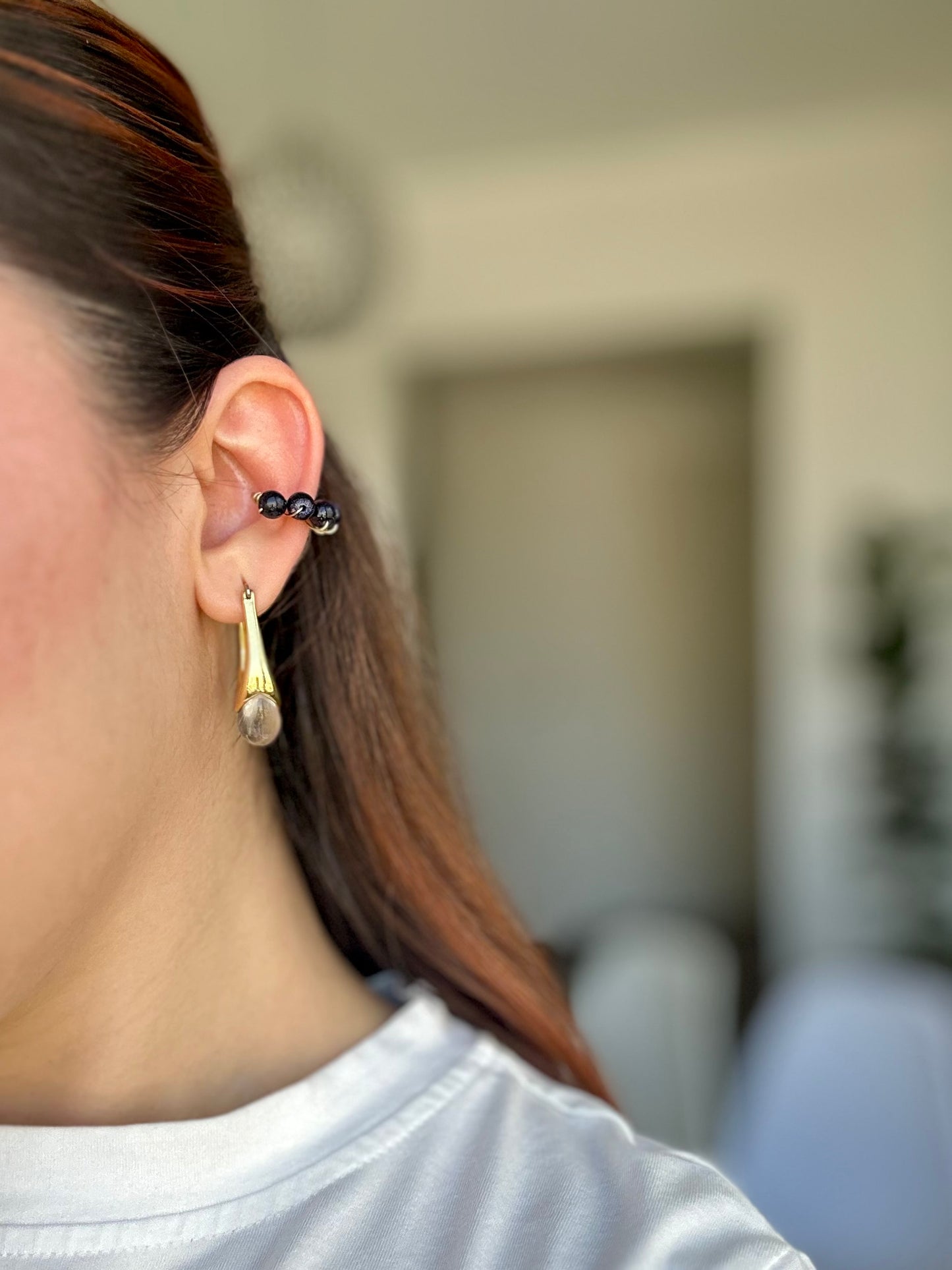 Arete Earcuff Aventurina Azul