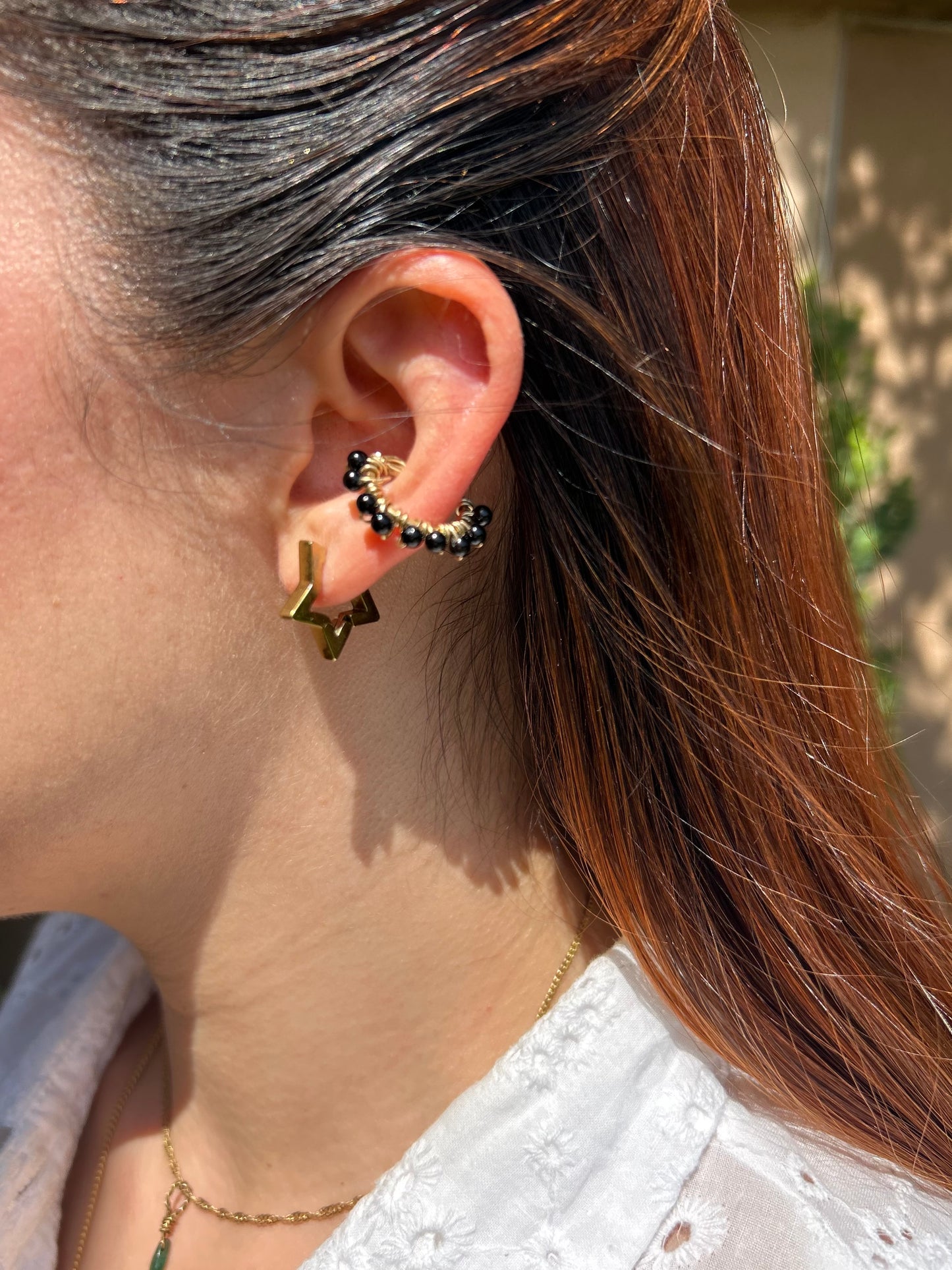 Arete Earcuff Obsidiana Negra