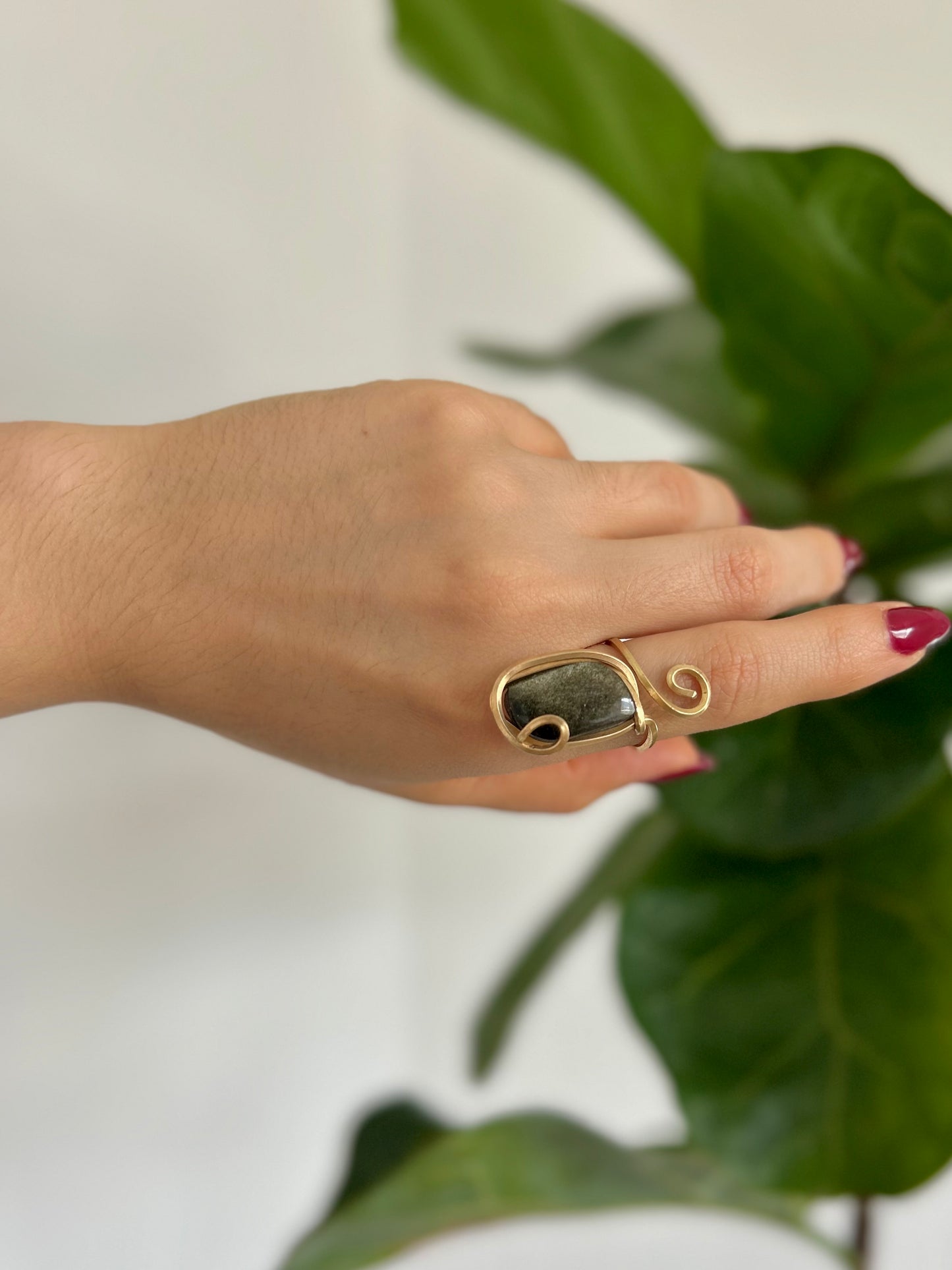 Anillo Obsidiana Dorada