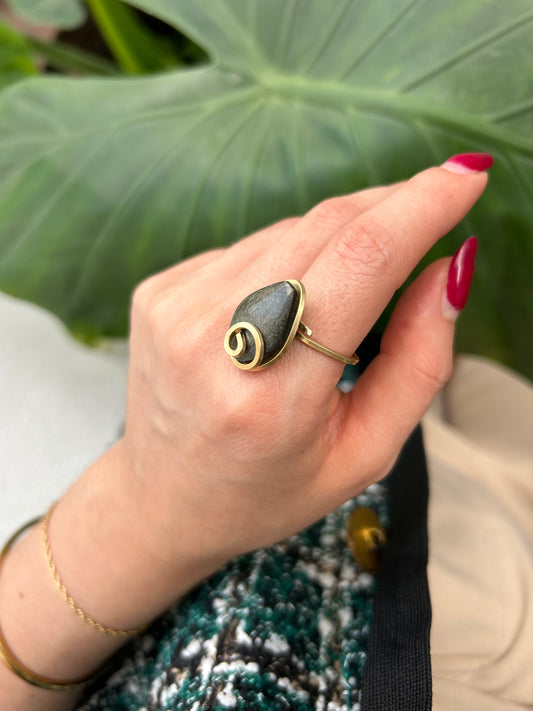 Anillo Obsidiana Dorada