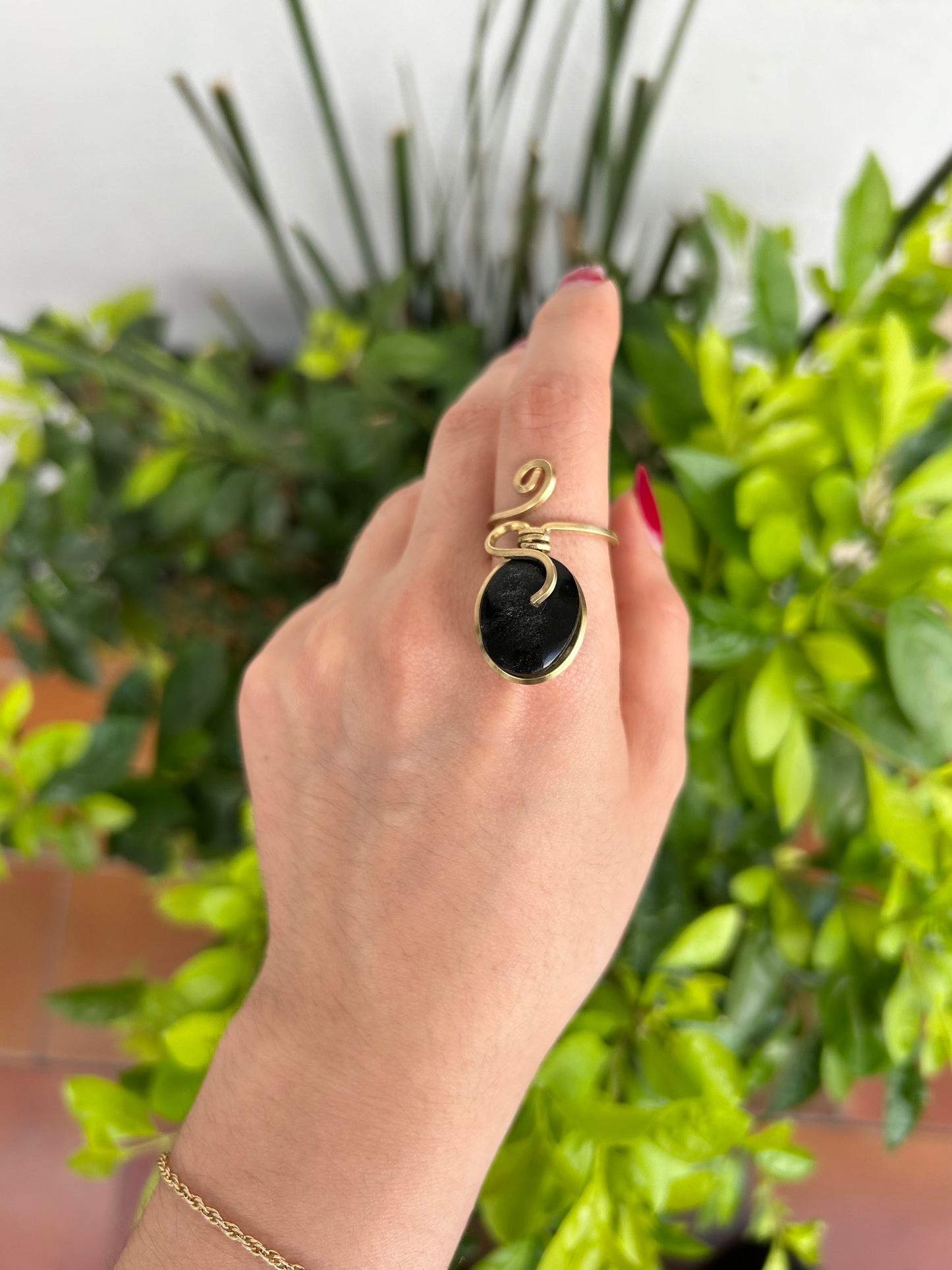 Anillo Obsidiana Dorada