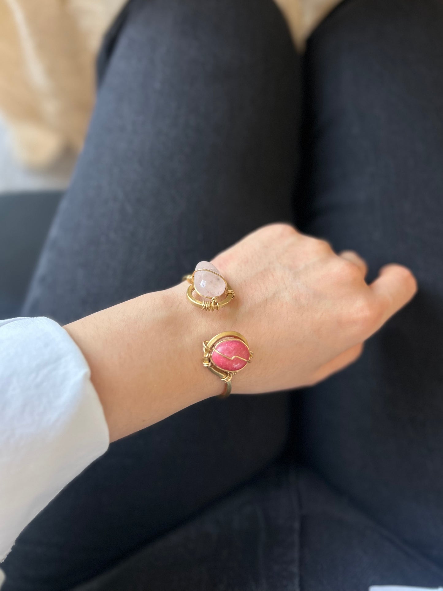 Brazalete Cuarzo Rosa + Rodocrosita