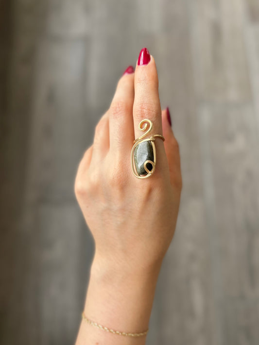 Anillo Obsidiana Dorada