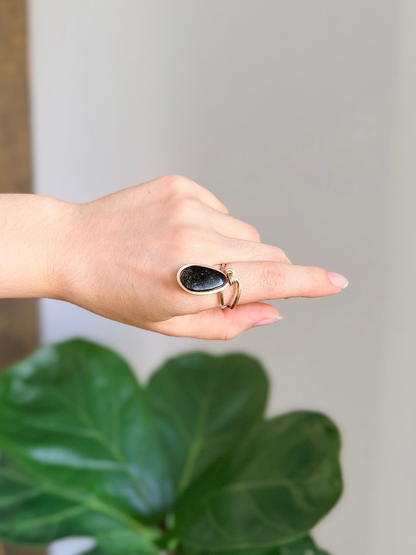 Anillo Obsidiana Dorada