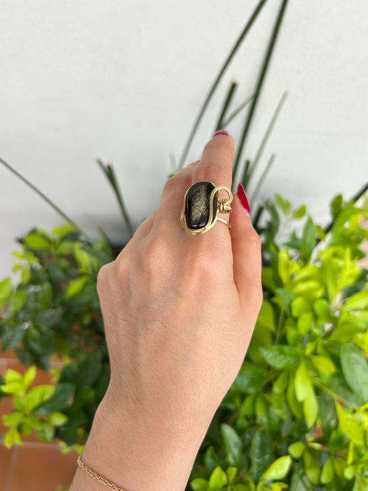 Anillo Obsidiana Dorada