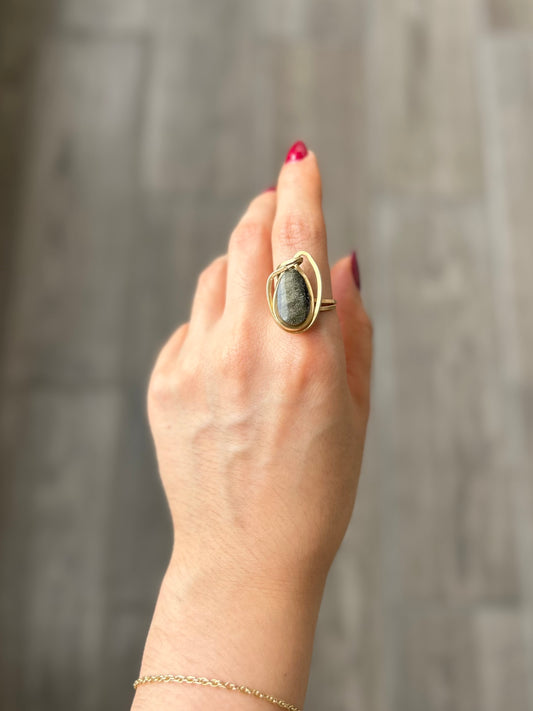 Anillo Obsidiana Dorada