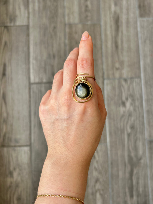 Anillo Obsidiana Dorada