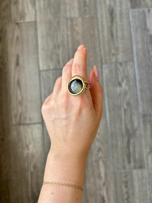Anillo Obsidiana Dorada