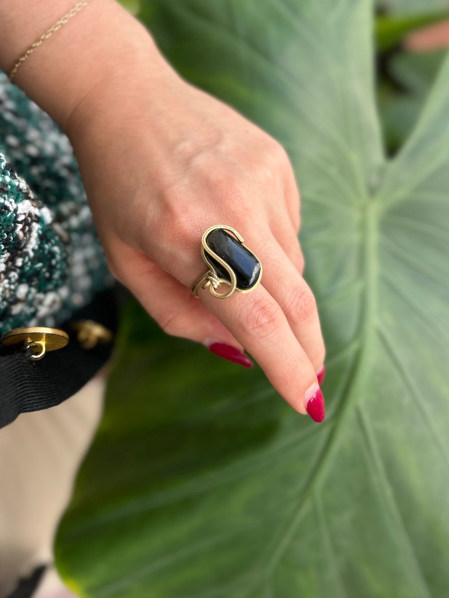 Anillo Obsidiana Dorada