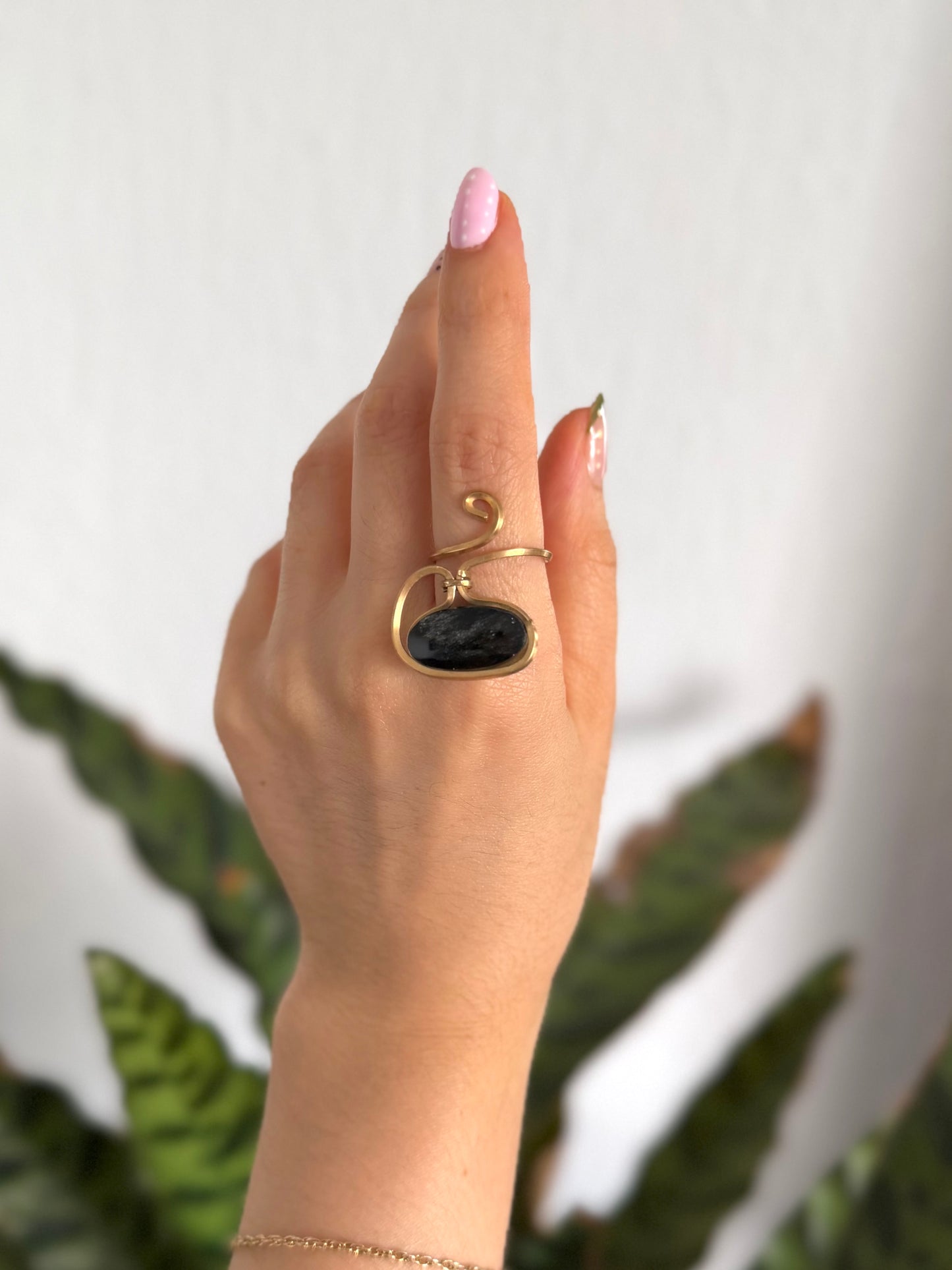 Anillo Obsidiana Dorada